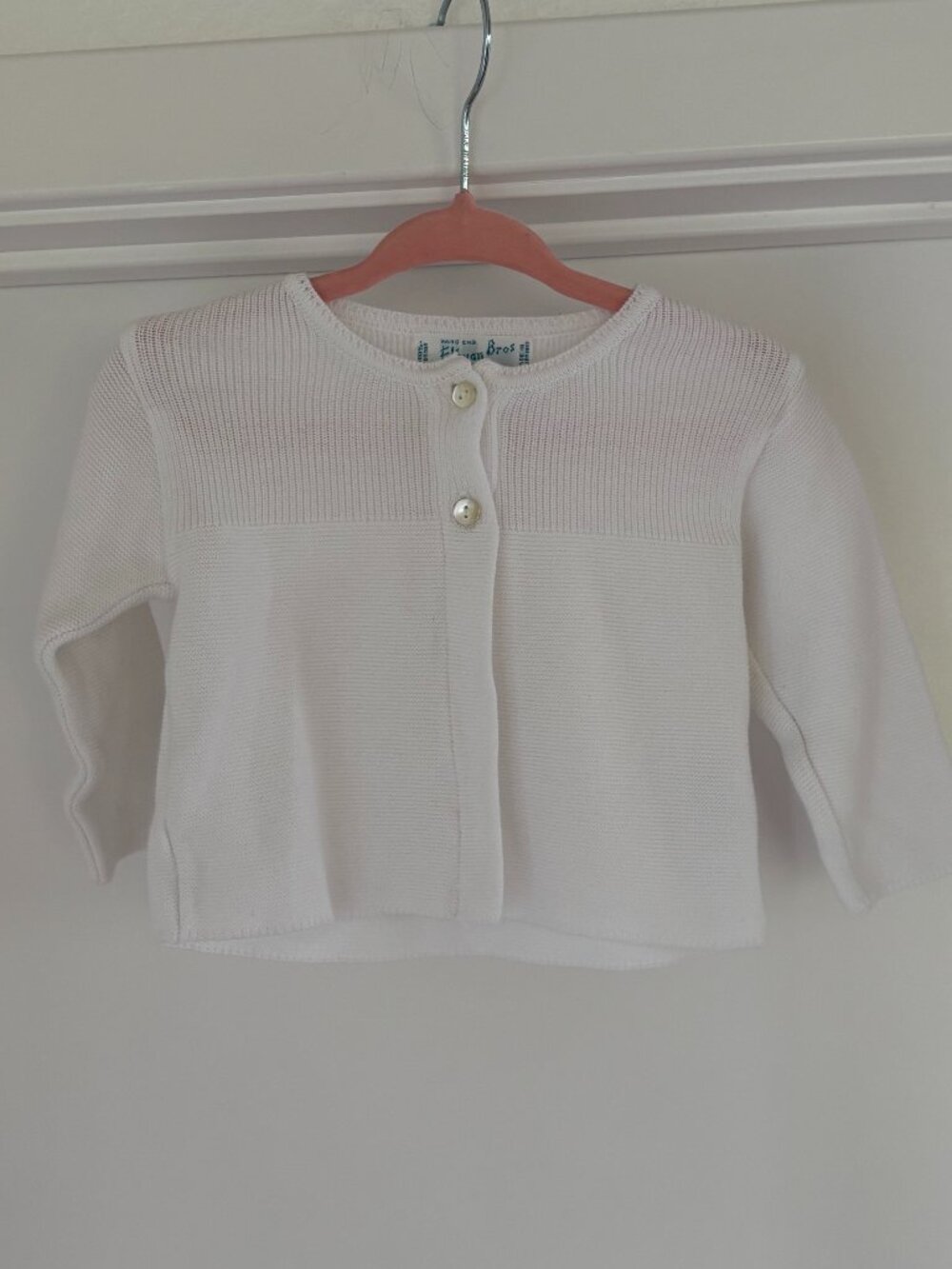 Feltman Brothers White 100% Cotton Knit Baby Cardigan Sweater 0-3 Months